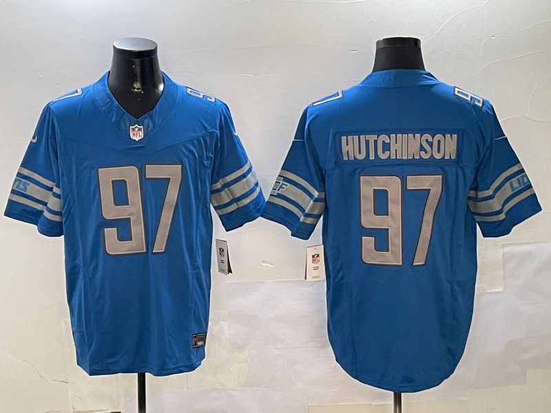 Men Detroit Lions #97 Hutchinson Blue three generations 2024 Nike Limited NFL Jersey style 0102